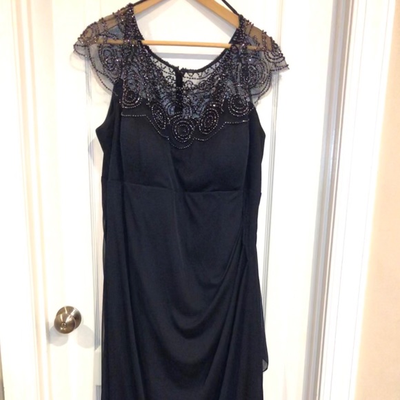 David’s Bridal Cap Sleeve Beaded Navy Blue dress - Picture 4 of 7